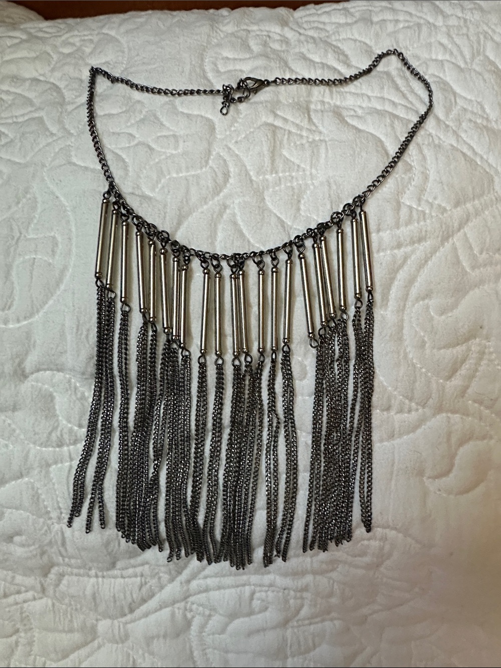 Gunmetal Fringe Bib Necklace - Women Jewelry